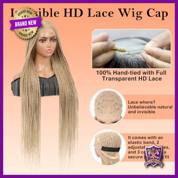 Long HD Lace Knotless Braided Wig with Baby Hair Synthetic Blended main image 6